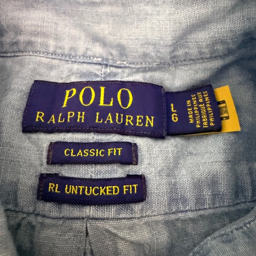 Polo Ralph Lauren Button Down Men Large Chambray Denim Classic Untucked Fit Pony